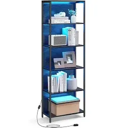 VASAGLE 6-Tier LED Bookshelf, Display Shelf with Dimmable Lights, LED Bookcase with Steel Frame, 11.9 x 23.6 x 70.3 Inches, for Living Room, Bedroom