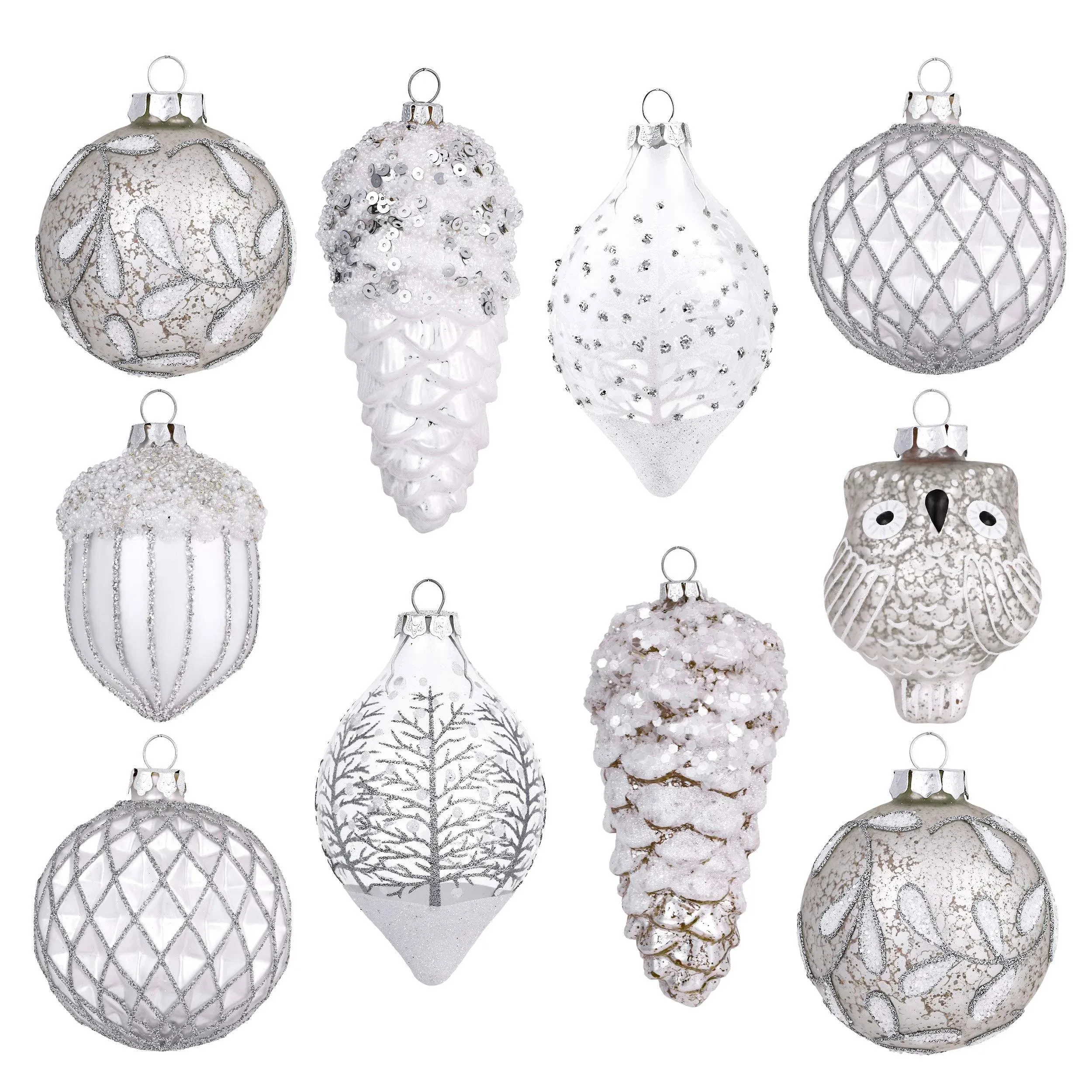 Valery Madelyn 10ct Frozen Winter Glass Christmas Ball Ornaments Silver and Whit