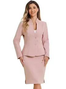 2pcs Business Sets for Women&#x27;s Collarless Blazer Pencil Skirt Suit Black