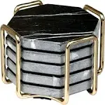 Black Marble Coasters With Gold Holder- Set of 5