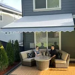 ALEKO Black Frame Retractable Home Patio Canopy Awning 10 x 8 ft Grey/White