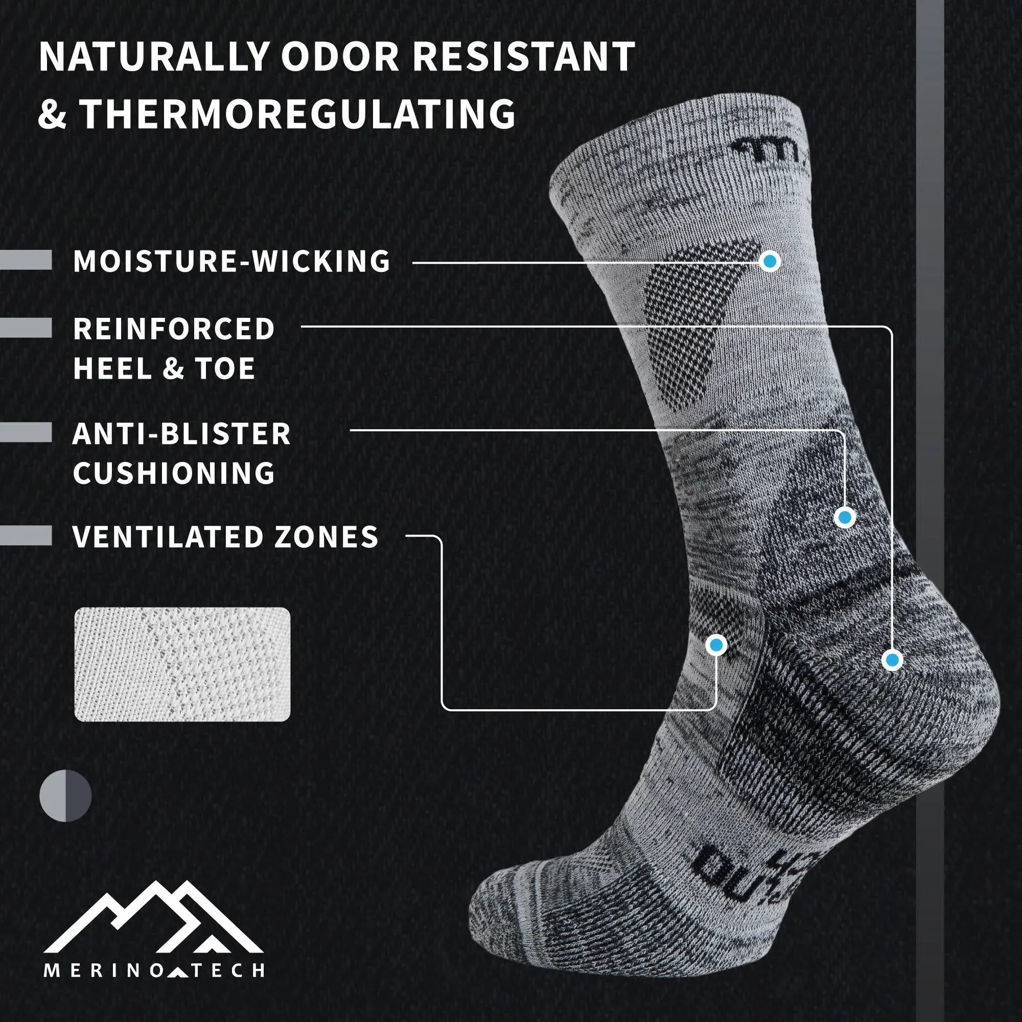 Merino Wool Hiking Socks - (Pack of 2) Oatmeal Black