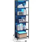 VASAGLE 6-Tier LED Bookshelf, Display Shelf with Dimmable Lights, LED Bookcase with Steel Frame, 11.9 x 15.7 x 70.3 Inches, for Living Room, Bedroom, Office, Black with Wood Grain ULLS121B56