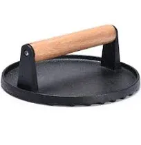 Cast Iron Grill Press Weight - With Wooden Handle - Cast Iron Press