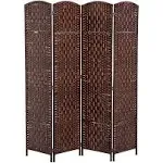 Homcom 6 Tall Wicker Weave Four Panel Room Divider Privacy Screen - Chestnut Brown