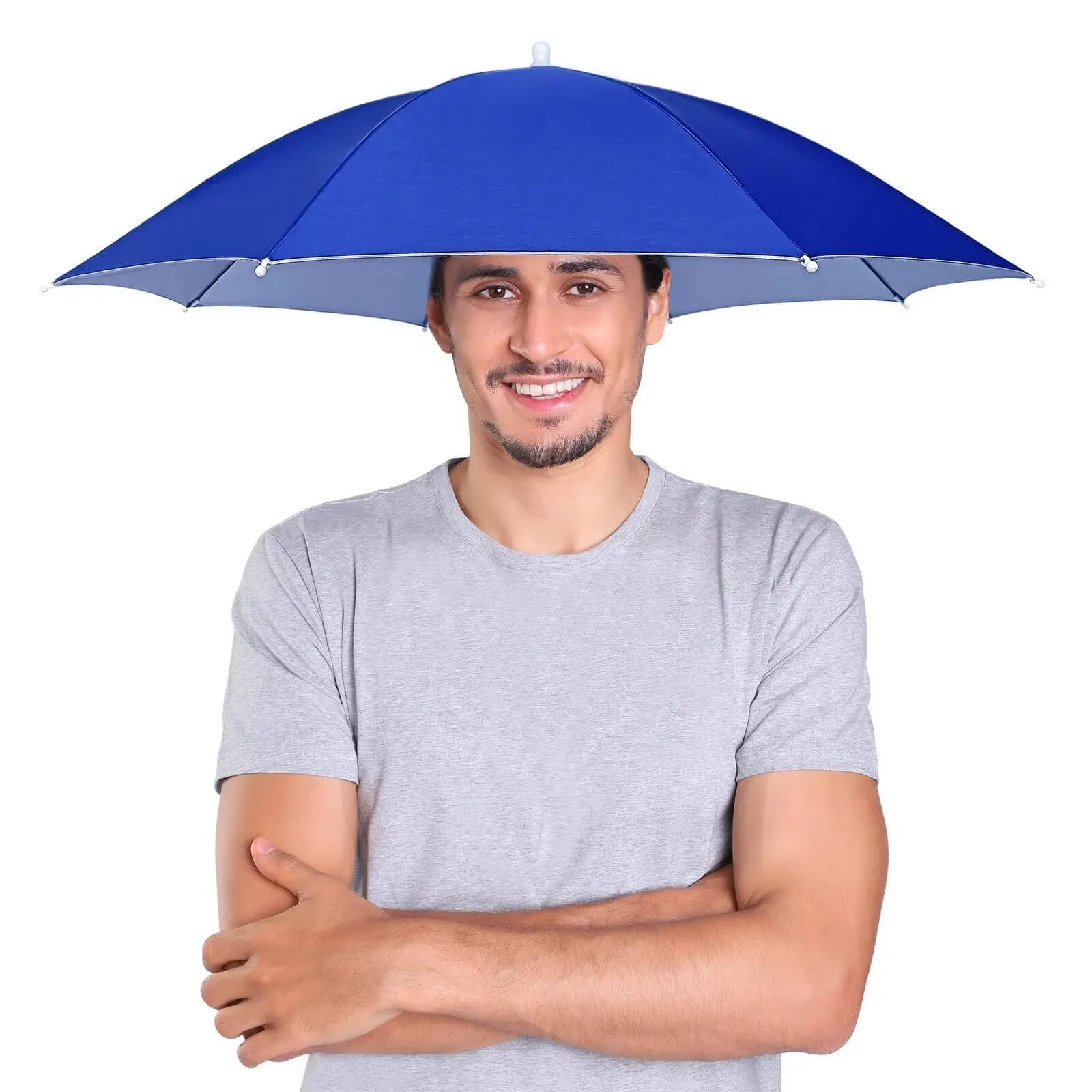 NLDGDZJ Umbrella Hat 27" Elastic headband Umbrella Hats for Women Men Hands Free Umbrella Blue/1 Pack