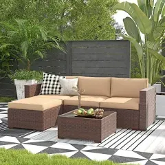 5-Piece Outdoor Wicker Sectional Sofa Set with Cushions