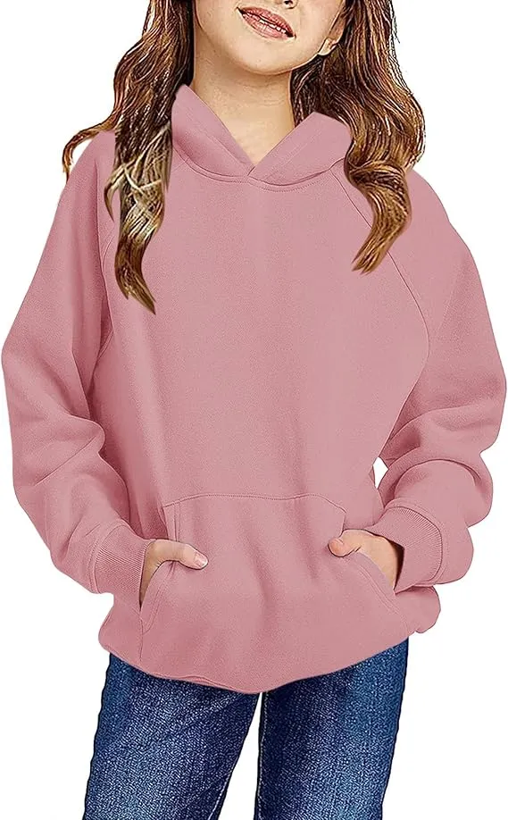 Bingerlily Girls Cute Hoodies Long Sleeve Casual Lightweight Pullover Tops with Pocket Loose Solid Sweatshirt for 4-13 Years