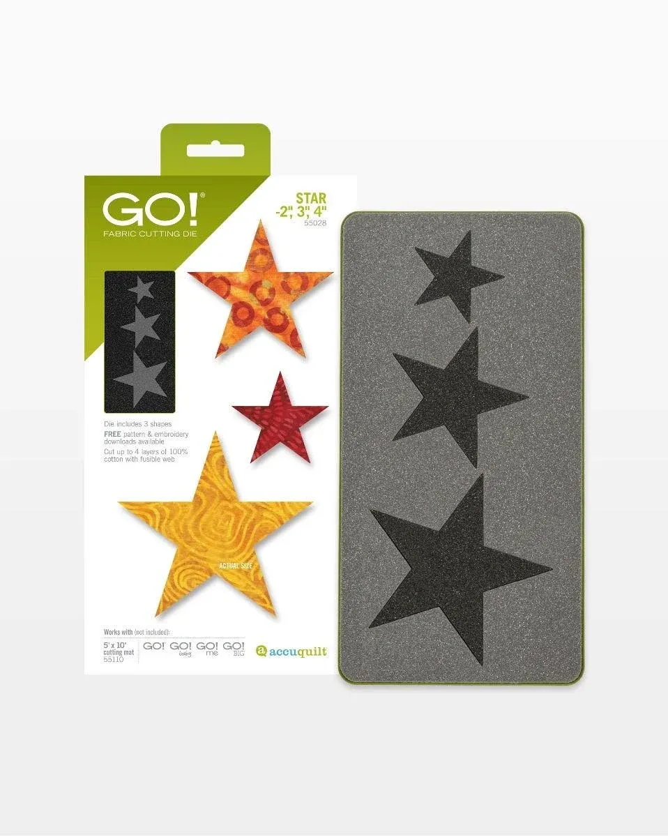 AccuQuilt Go! Fabric Cutting Dies-Star-2in, 3in, 4in