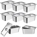 8 Pack 1/3 Size Hotel Pans with Lids, 6 Inch Deep 1.2mm Thick, Commercial Stainless Steel Chafing Steam Table Pan, Catering Storage Metal Food Pan