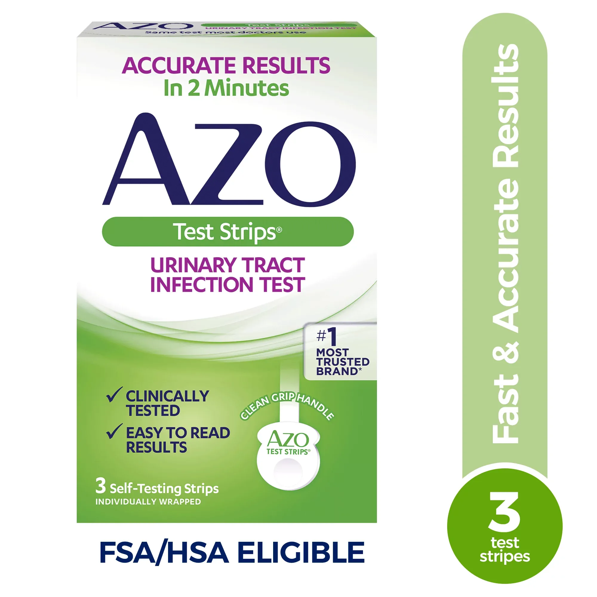 AZO Urinary Tract Infection (UTI) At-Home Test Strips, Clinically Tested, Clean Grip Handle, 3 Count