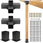 Aikosin Gazebo Brackets Kit,Pergola Brackets 2 Set 4x4(Actual: 3.5x3.5) 4-Way Right Angle Corner Bracket with Pergola Post Base,Patio Pergolas, Log