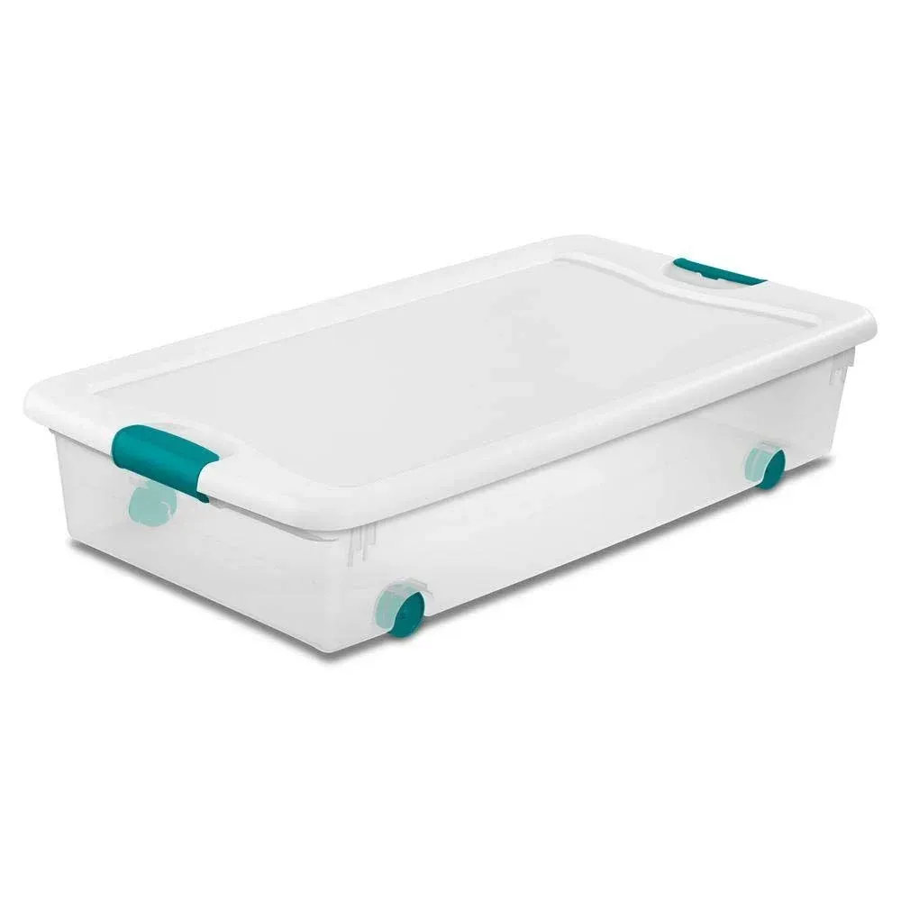 Sterilite Latching Box, Wheels, White, 56 Quarts