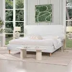 Stockholm Modern Wavy Headboard Platform Bed King Antique White Polyester