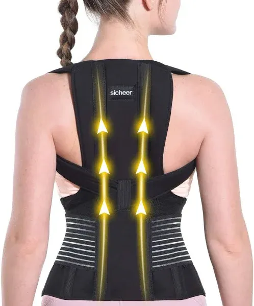 Sicheer Posture Corrector for Women and Men Back Brace Straightener Shoulder Upright Support Trainer for Body Correction and Neck Pain Relief, X-Large