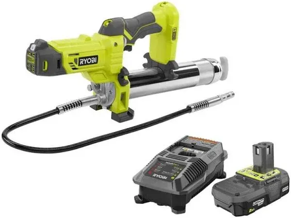 Ryobi P3410-P163 18-Volt ONE+ Grease Gun Kit with (1) 2.0 Ah Lithium-Ion Battery and Dual Chemistry Charger