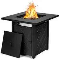 Costway 28'' Propane Fire Pit Table 50,000 BTU Patio Square Gas Fireplace W/Lava Rock