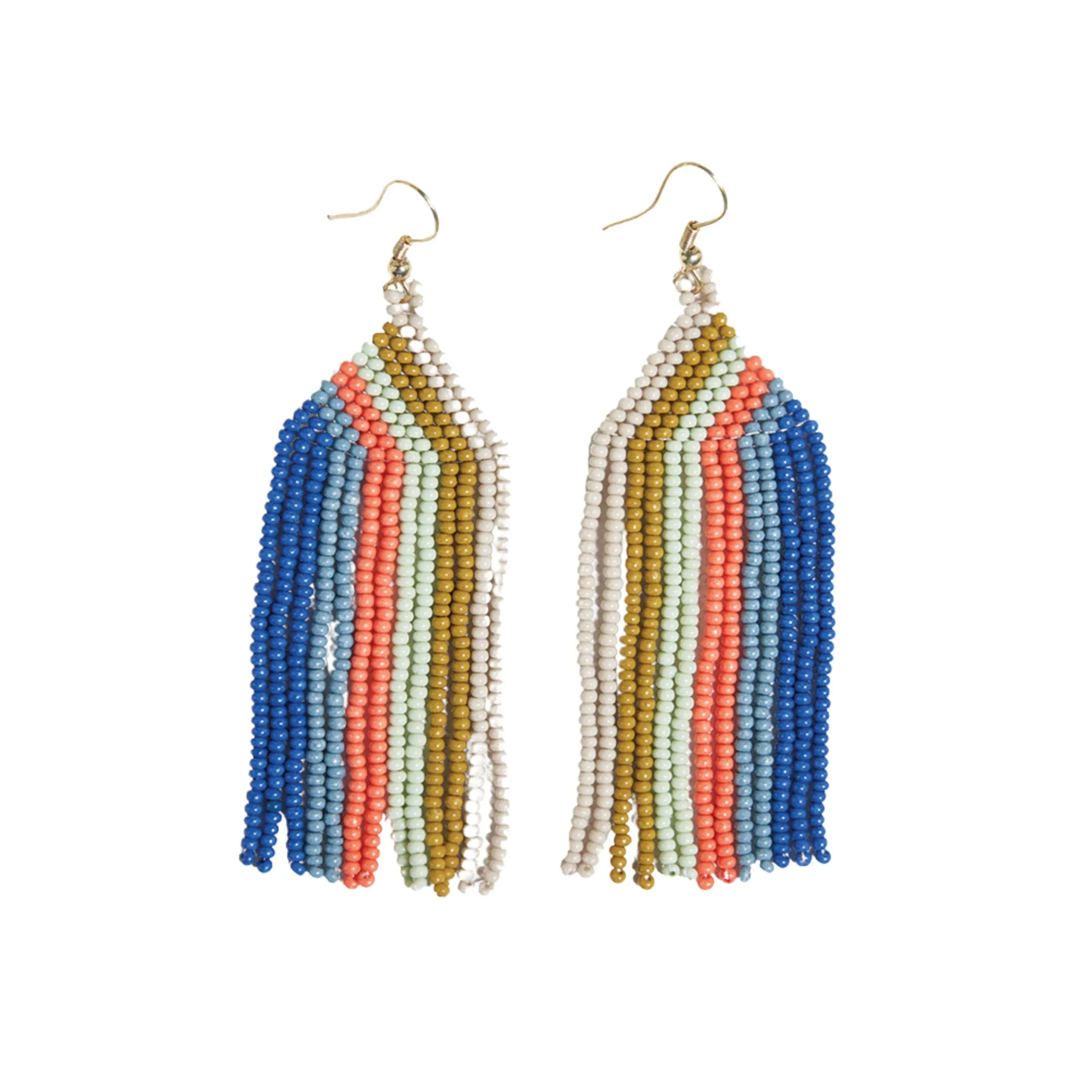 INK+ALLOY Dolly Vertical Stripe Beaded Fringe Earrings - Coastal