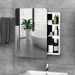 Kleankin 18'' x 26''/46cm x 66cm Wall Mount Bathroom Medicine Cabinet Mirror Sliding Door with 3-Tier Storage Shelf Stainless Steel for Living