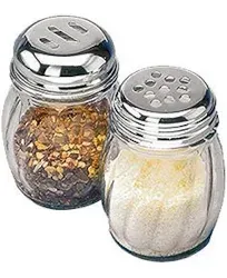 (Set of 2) 6 oz Glass Cheese and Spice Shakers w/ Perforated and Slotted Caps