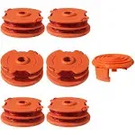 WA0007/ 50022833 String Trimmer Spool Line 2 x16ft 0.065''，Edger Spool Refills Parts Auto-Feed Replacement line compatible with Worx WG116,WG118,WG119, WG124,WG183 Corded Electric (6 Spool + 1 Cap)