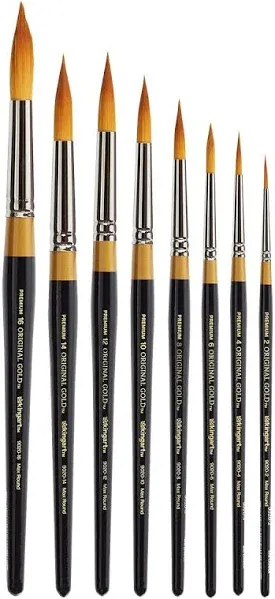 KINGART Original Gold 9020 Ultra Round Series Premium Golden Taklon, Multimedia Artist Brushes, Set of 8 Sizes (sizes: 2,4,6,8,10,12,14,16)