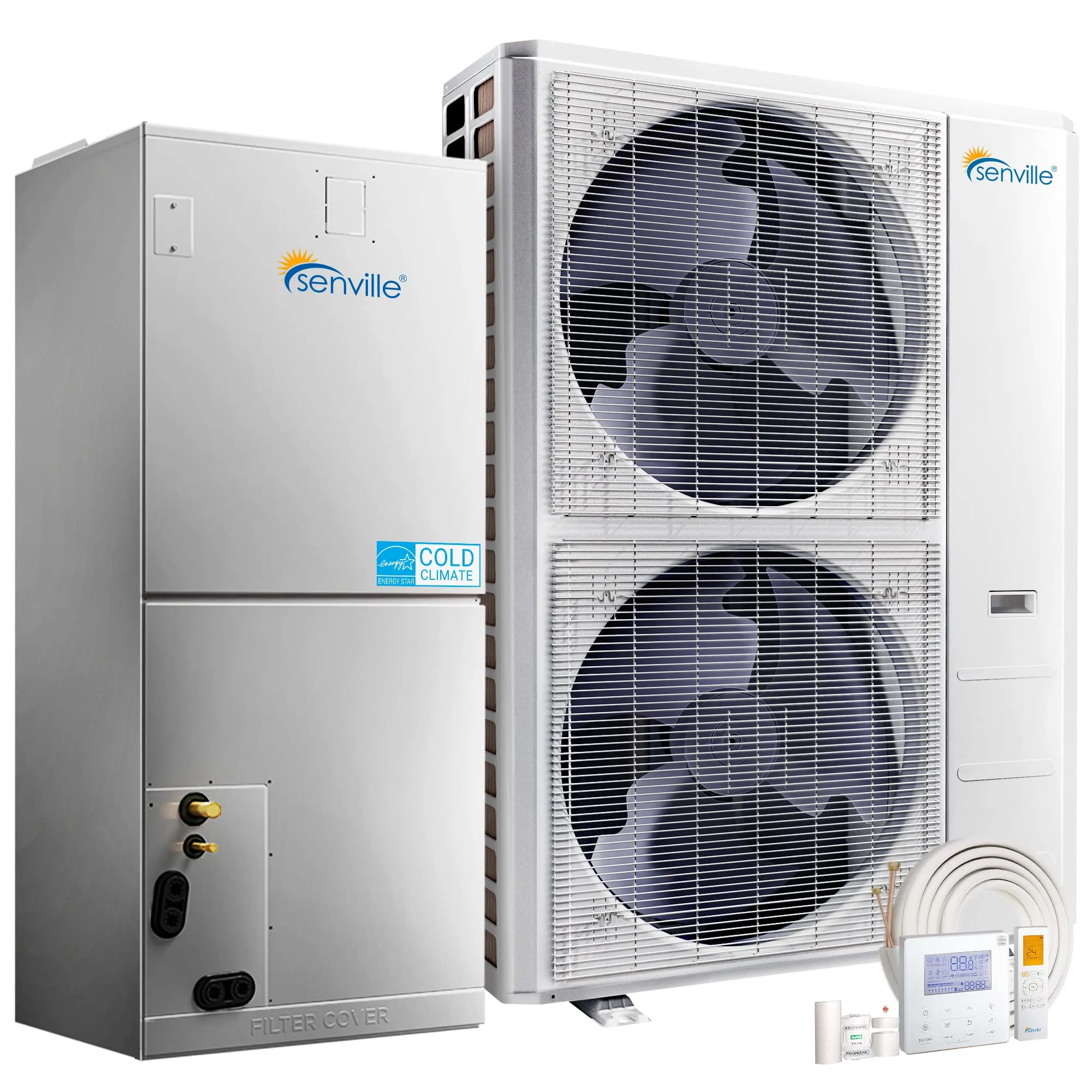 Senville 3 Ton Central Air Conditioner Heat Pump Split System, 36,000 BTU, Inverter, Variable Speed, 10Kw Aux, 208/230V