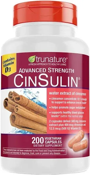 trunature Advanced Strength CinSulin 500mg., 200 Vegetarian Capsules