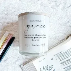 Elly & Grace - Scented Glass Soy Candle with Inspirational Bible Verse - Christian Gifts for Women Scented Candles for Home Thinking of You Gifts for Women Candles Gifts for Women (Grace)