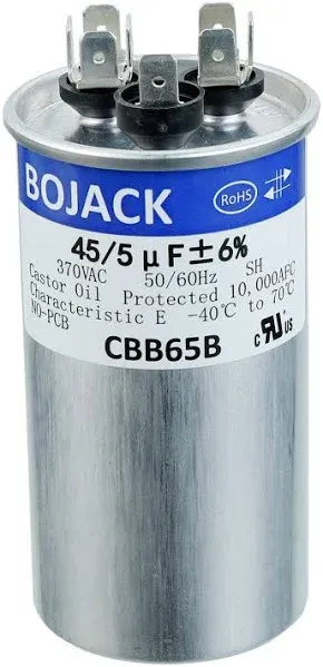 BOJACK 45+5 Uf 45/5 MFD ±6% 370V/440VAC CBB65 Dual Run Circular Start Capacitor 