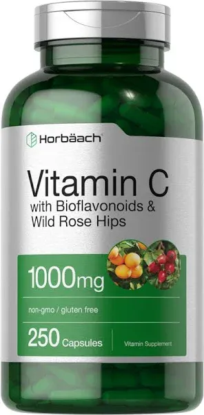 Horbaach Vitamin C 1000mg with Bioflavonoids and Rose Hips | 250 Capsules