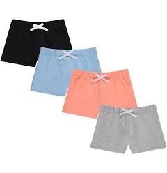 BTween 4-Pack Girls Shorts - Cotton French Terry Shorts for Girls - Kids Lounge, Sleep and Play Summer Clothing