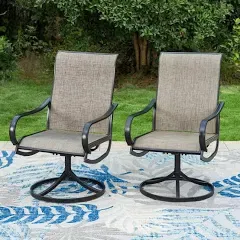 MFSTUDIO Outdoor Swivel Patio Dining Chairs Set of 2, High Back Breathable Textilene Patio Chairs for Balcony, Backyard, Deck, Garden (Light Grey Fabric, Black Frame)