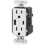 15A Weather-Resistant USB Receptacles with Type A and Type-C Ports, W5633-W | Leviton