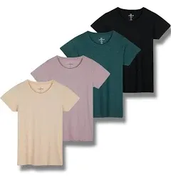 Real Essentials 4 Pack: Women's Classic-Fit Cotton Short-Sleeve Scoop Crew Neck T-Shirt (Available in Plus Size)