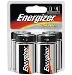 Energizer Max Alkaline Batteries, D - 4 pack