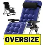 Slsy XL Zero Gravity Chair, Oversized XL Folding Reclining Lounge Chair with 2 Sided Cushion & Tray for Indoor and Outdoor, Patio Recliner Folding