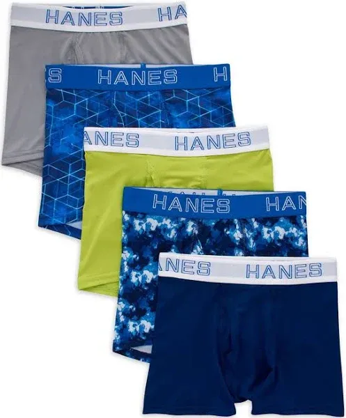 Hanes Boys X-Temp Performance Boxer Brief Underwear 5-Pack, 2XL, Assorted, XX-Large