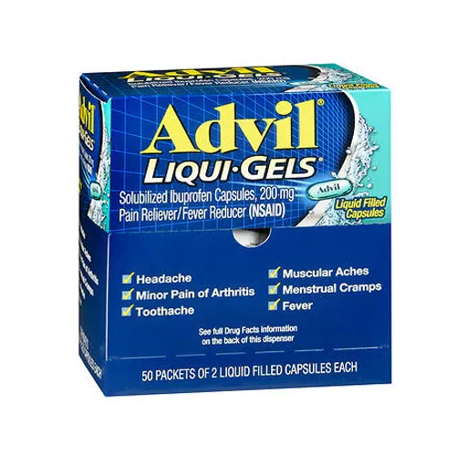 Buy Advil Ibuprofen Liqui-Gels 50 packets of 2 liquid filled caps By Advil | Herbspro.com