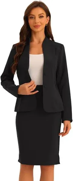 Allegra K 2 Piece Suit Skirt Set for Women's Business Formal Collarless Blazer and Pencil Skirts