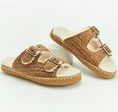 Acorn Camden Double Buckle Cozy Slide Slippers Buckskin Women&#039;s Med 6.5-7.5 New