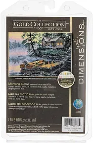 Dimensions Gold Collection Morning Lake Log Cabin Boat Cross Stitch Knit NEW 7x5