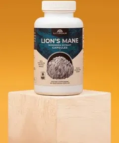 Naturealm - Lion’s Mane Mushroom Capsules - Filler-Free, Organic Memory and Focus Supplement with 100 Percent Fruiting Bodies, 60-Day Supply