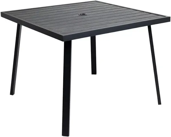 Charcoal Black Square Metal Outdoor Dining Table with Umbrella Hole