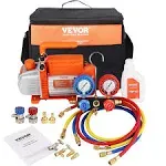 VEVOR 1/5 HP 3.5 CFM AC Vacuum Pump and Gauge Set, Single Stage Rotary Vane HVAC Air Vacuum Pump A/C Refrigerant Kit Manifold G