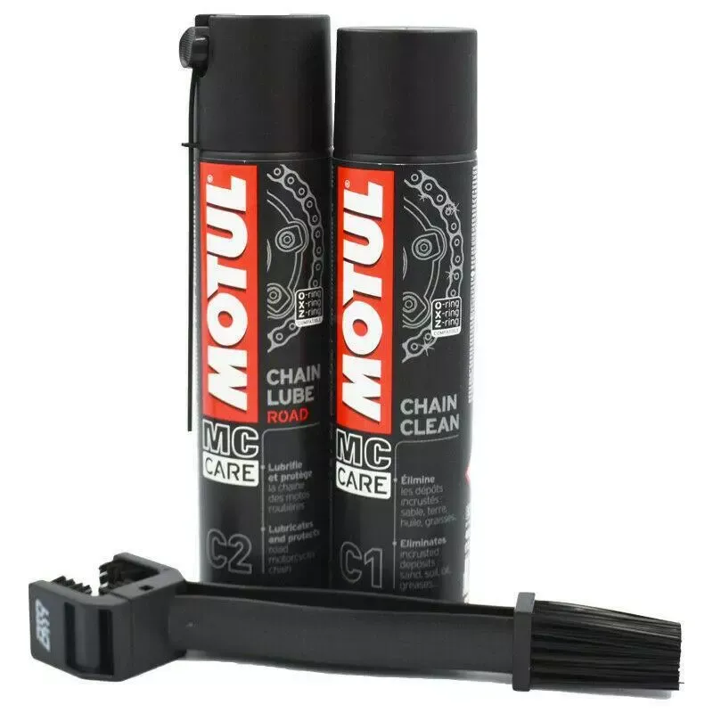 Motul Motorcycle Chain Care Kit - Chain Cleaner, Chain Lube &amp; Chain Brush Set 