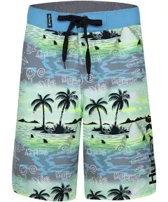 Hurley Big Boys Doodle Paradise All Over Print Swim Boardshorts Blue Lazer