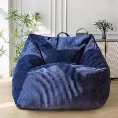 MAXYOYO Bean Bag Chair, Floor Sofa with Handle, Deep Blue Bean Bag Chairs for Adults and Teens, Accent Sofa Chair with Pocket for Living Room Playroom