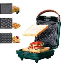 3-in-1 Sandwich Waffle Eggette Maker Portable Cooking Non-stick Coated Detachable Bakeware Plates Electric Panini Press Double-sided Heating Breakfast Toaster