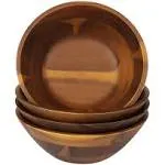 AIDEA 7 inch Acacia Wooden Salad Bowls Set of 4 for Cereal Fruit Pasta Wood Bowl